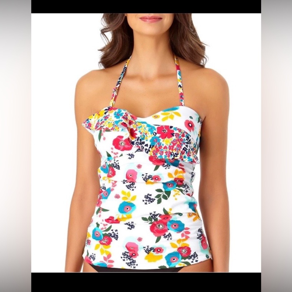 Liz Claiborne floral ruched tankini top Size Large